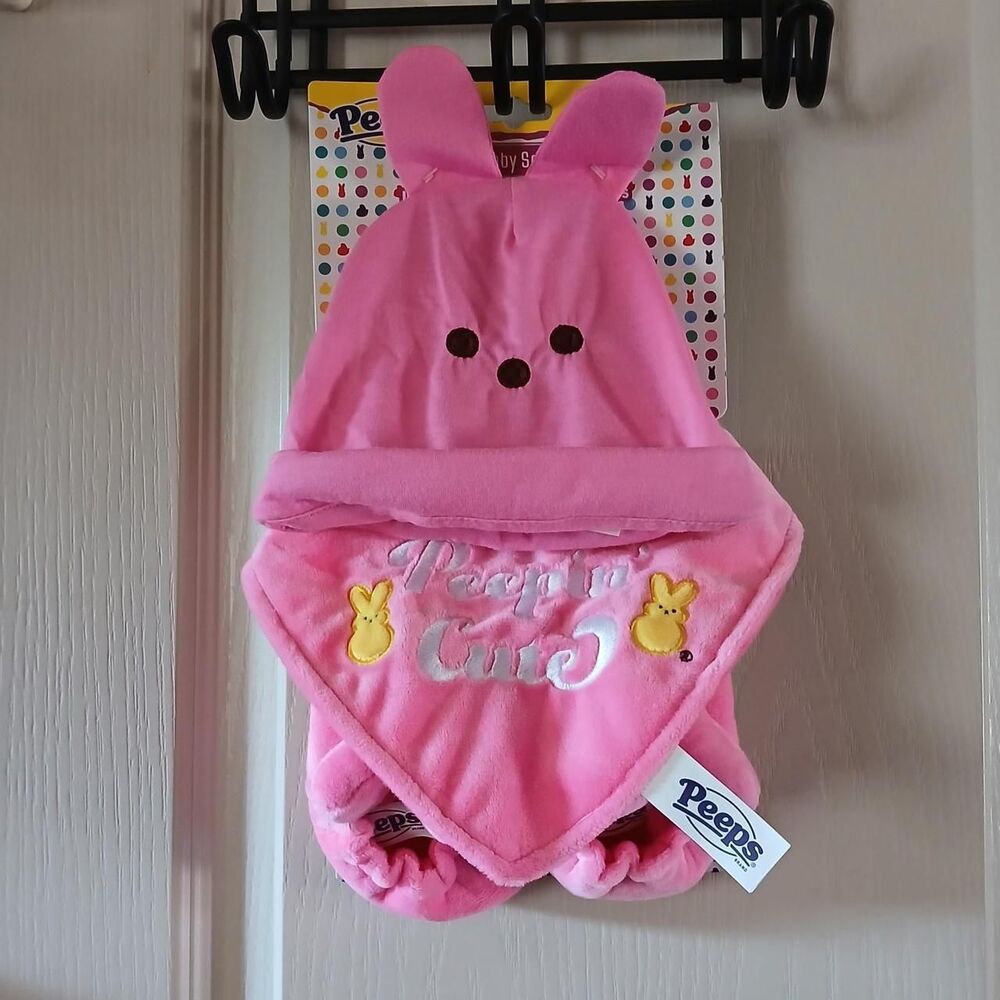 NEW Peeps pink 3 piece baby set w bunny hat booties Peppin Cute bib Easter